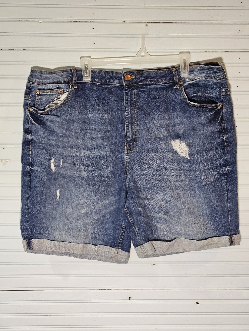 Ellos Blue Distressed Rolled Cuff Denim Shorts Women's Plus Size 22